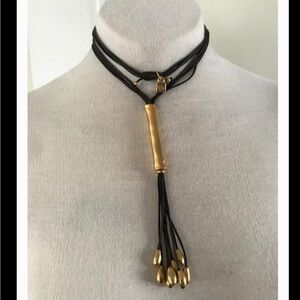 UNO de 50 Black and Gold Tassel Necklace